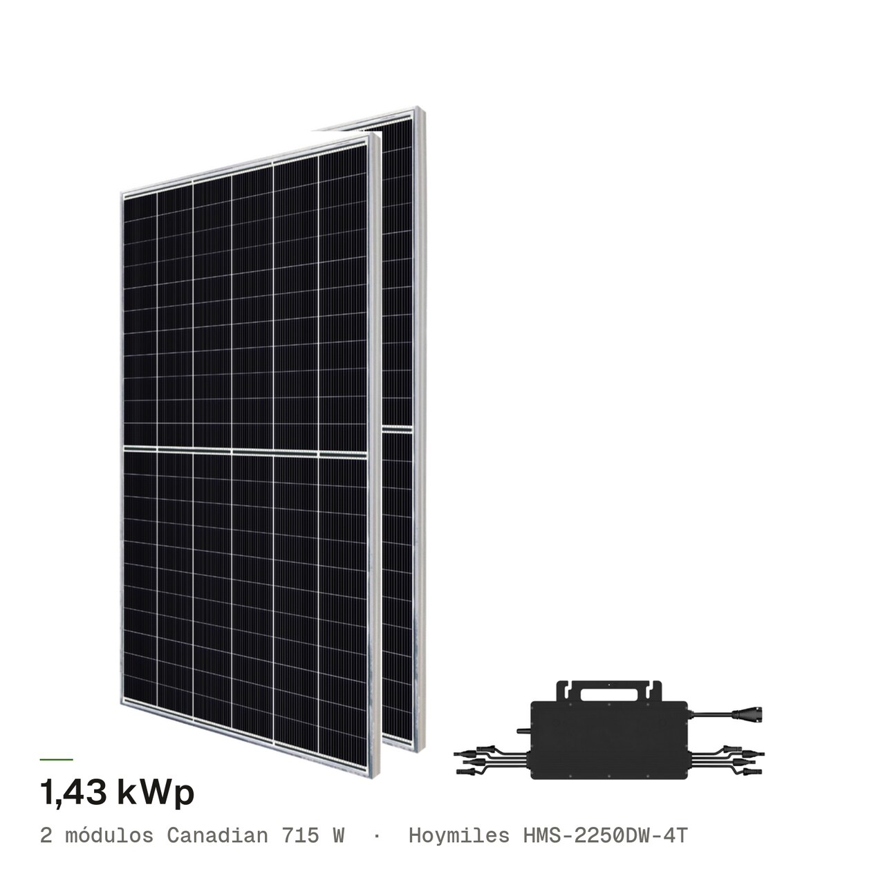 Kit Solar 2 Módulos Canadian 715W + Microinversor Hoymiles HMS-2250 (1,43 kWp), imagem 1 de 1