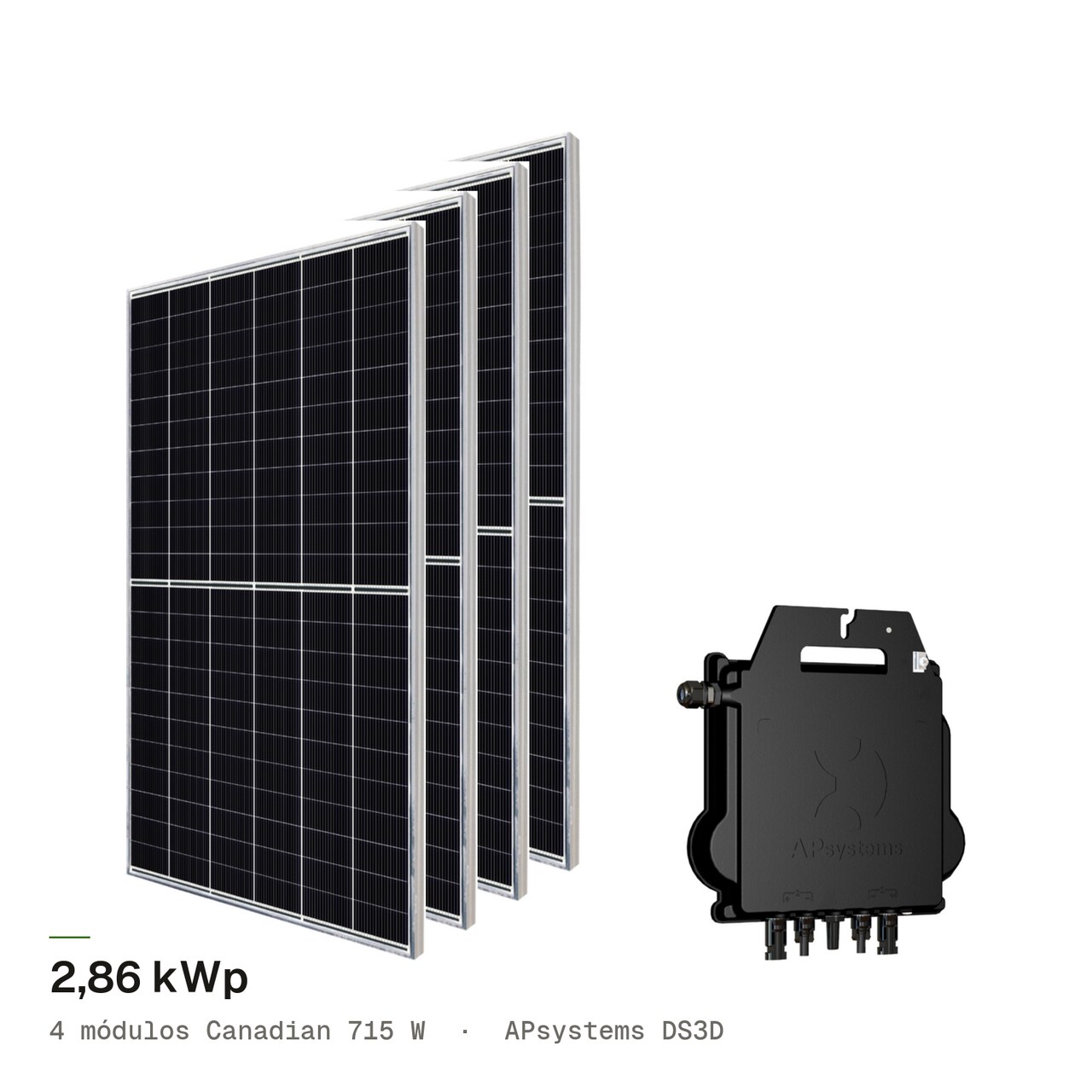 Kit Solar 4 Módulos Canadian 715W + Microinversor APsystems DS3D (2,86 kWp), imagem 1 de 1